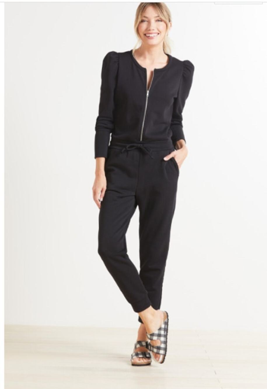 CHASER x EVEREVE NWT Puff Sleeve Zipper Front Jumpsuit in Black // XS